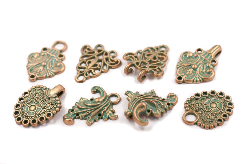 Bezelry Mixed Cloak Clasp in Copper Green Color. 4 Pairs in a Package. One Style a Pair. Sew On Hooks and Eyes Cardigan Clip. - Image 2
